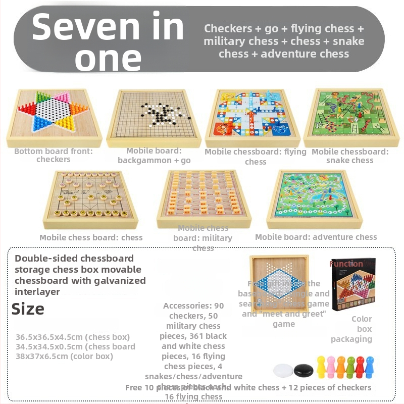 Magnētiska koka galda šaha dēļa bērniem – viss vienā, izglītojoša puzle spēle (3-6 gadi)