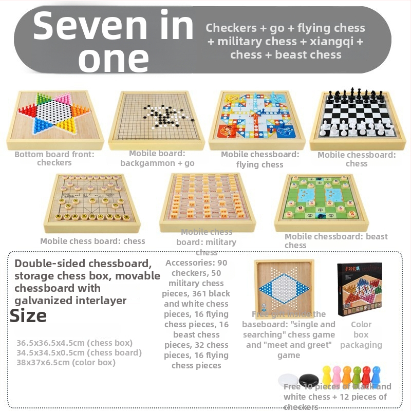 Magnētiska koka galda šaha dēļa bērniem – viss vienā, izglītojoša puzle spēle (3-6 gadi)