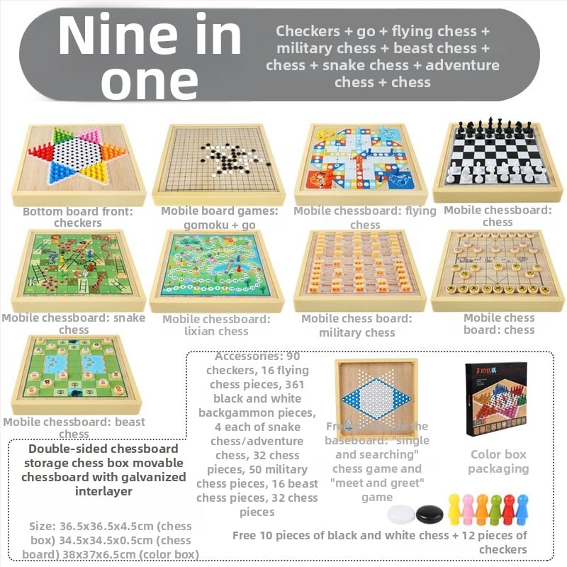 Magnētiska koka galda šaha dēļa bērniem – viss vienā, izglītojoša puzle spēle (3-6 gadi)