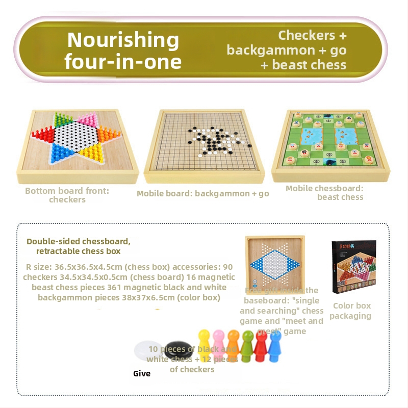 Magnētiska koka galda šaha dēļa bērniem – viss vienā, izglītojoša puzle spēle (3-6 gadi)