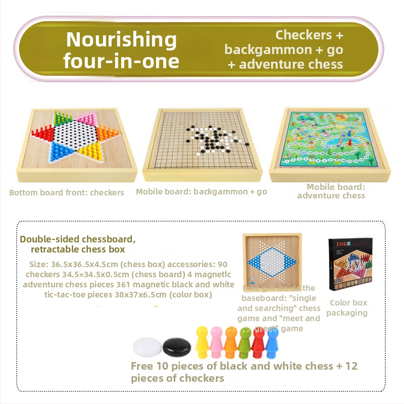 Magnētiska koka galda šaha dēļa bērniem – viss vienā, izglītojoša puzle spēle (3-6 gadi)