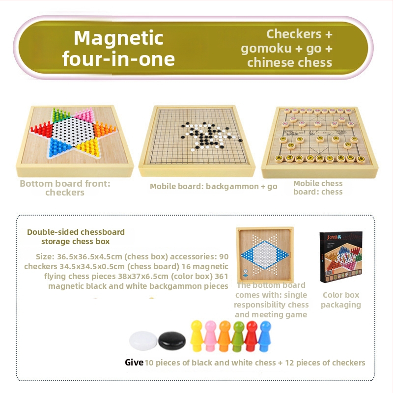 Magnētiska koka galda šaha dēļa bērniem – viss vienā, izglītojoša puzle spēle (3-6 gadi)