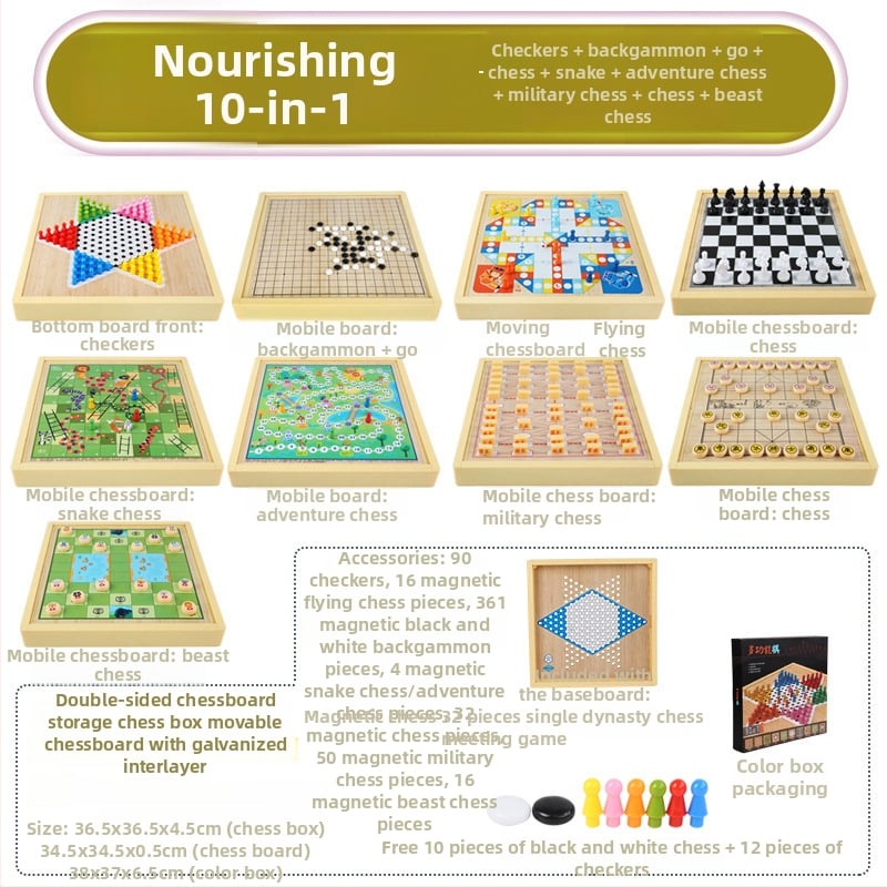 Magnētiska koka galda šaha dēļa bērniem – viss vienā, izglītojoša puzle spēle (3-6 gadi)