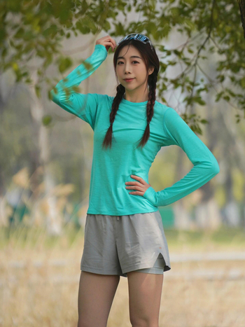 Grey Shell Merino Wool Quick-Dry Μακριά Μανίκια T‑Shirt Γυναικών – Διαπνοή, Αθλητικό Για Πεζοπορία και Τρέξιμο