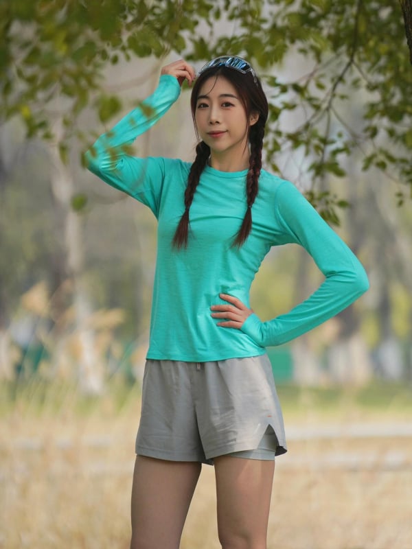 Grey Shell Merino Wool Quick-Dry Μακριά Μανίκια T‑Shirt Γυναικών – Διαπνοή, Αθλητικό Για Πεζοπορία και Τρέξιμο