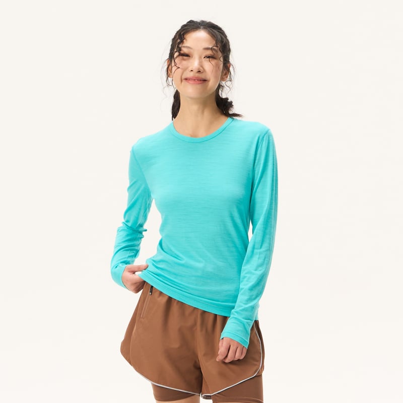 Grey Shell Merino Wool Quick-Dry Μακριά Μανίκια T‑Shirt Γυναικών – Διαπνοή, Αθλητικό Για Πεζοπορία και Τρέξιμο