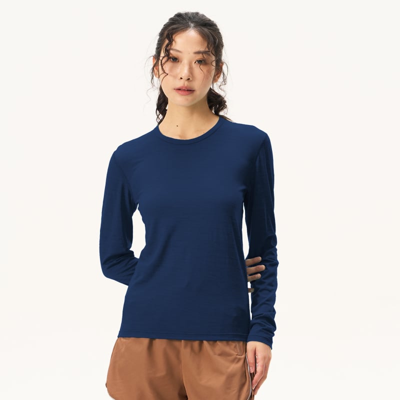 Grey Shell Merino Wool Quick-Dry Μακριά Μανίκια T‑Shirt Γυναικών – Διαπνοή, Αθλητικό Για Πεζοπορία και Τρέξιμο