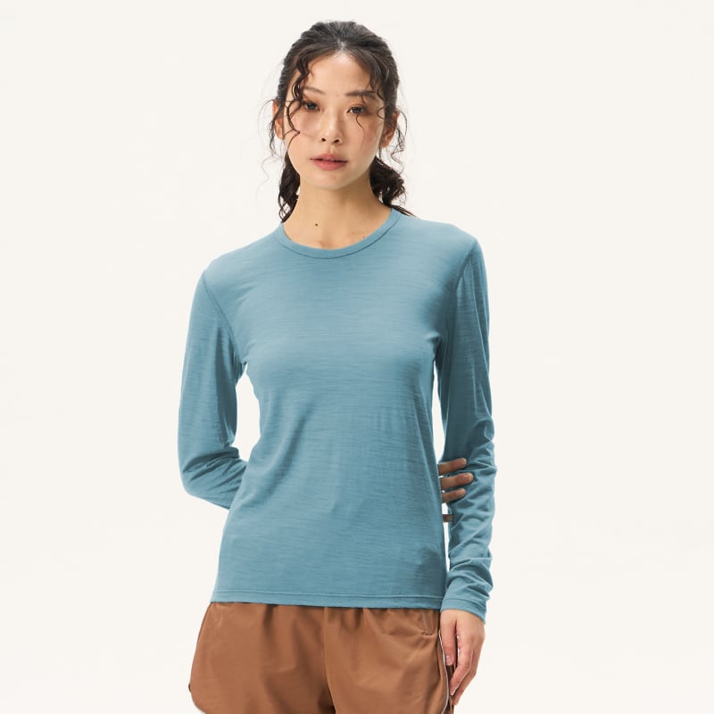 Grey Shell Merino Wool Quick-Dry Μακριά Μανίκια T‑Shirt Γυναικών – Διαπνοή, Αθλητικό Για Πεζοπορία και Τρέξιμο