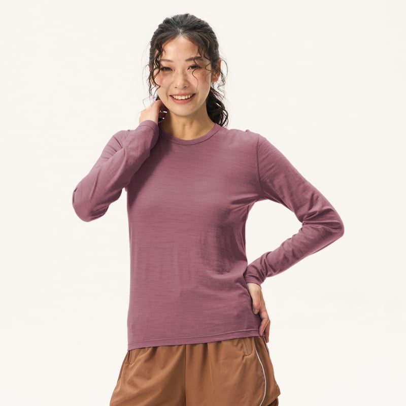 Grey Shell Merino Wool Quick-Dry Μακριά Μανίκια T‑Shirt Γυναικών – Διαπνοή, Αθλητικό Για Πεζοπορία και Τρέξιμο