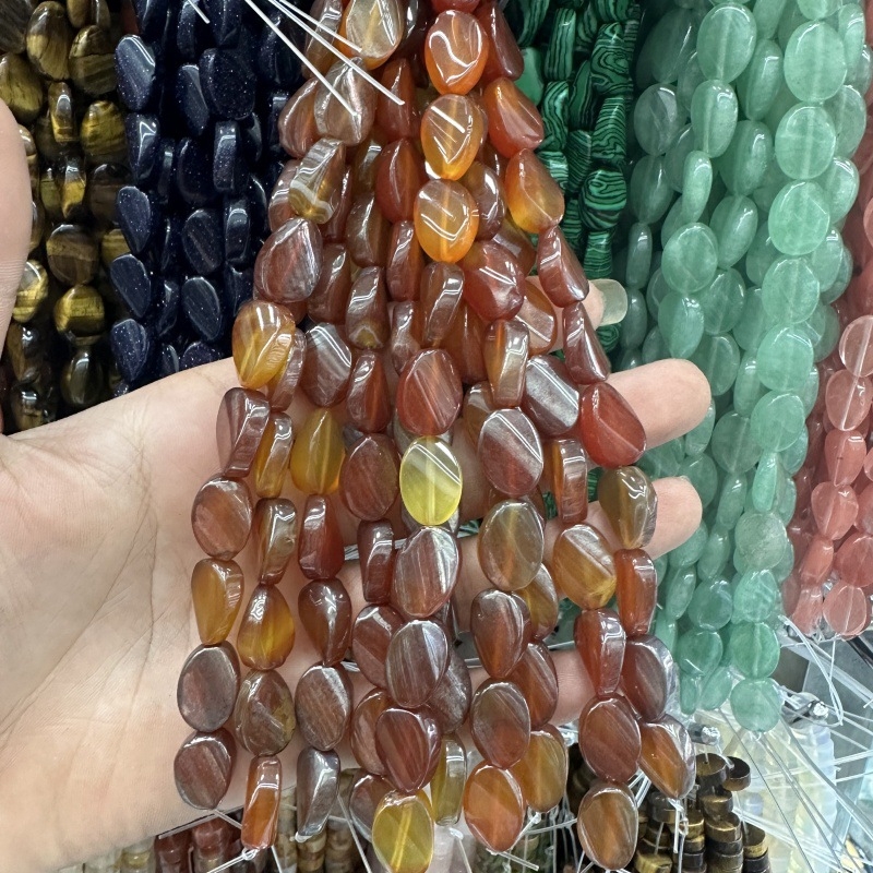 Prirodni kristal tigrovo oko agat u jajastu obliku, uvijene perle za DIY nakit – slobodne perle, poluproizvodi