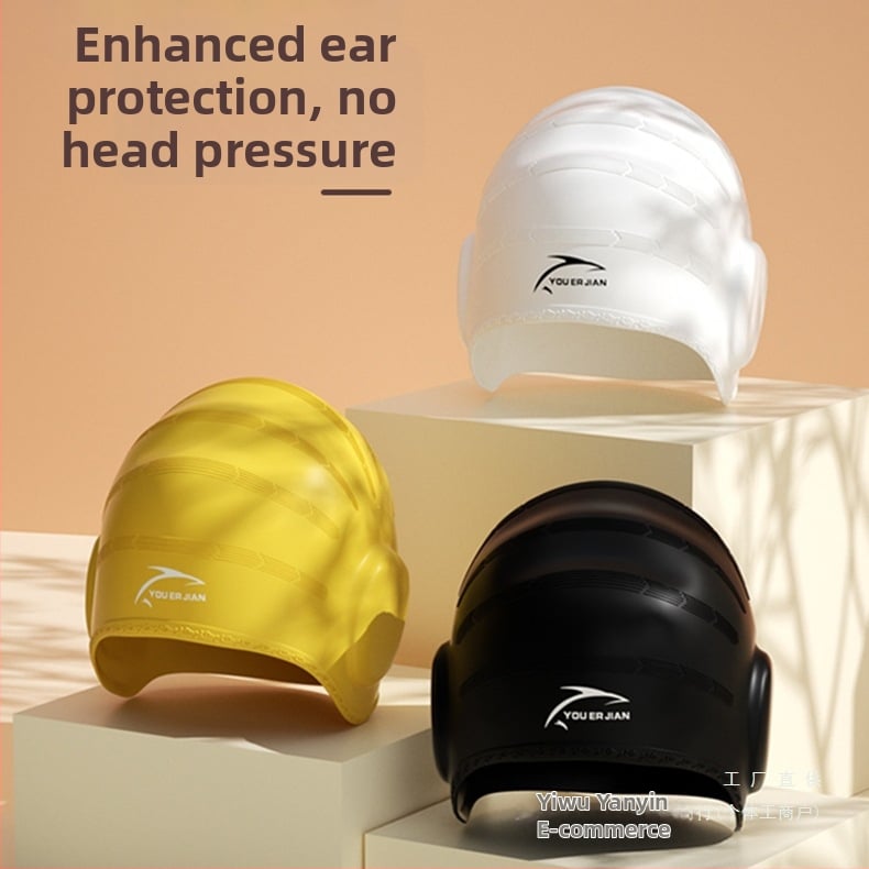 Silikona peldēšanas cepure, brīvi pieguļoša, universāla pieaugušajiem, piemērota gariem matiem, ausu aizsardzība