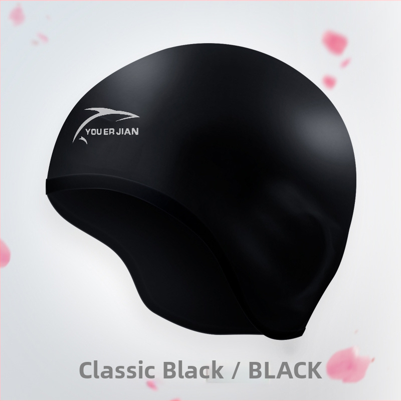 Silikona peldēšanas cepure, brīvi pieguļoša, universāla pieaugušajiem, piemērota gariem matiem, ausu aizsardzība