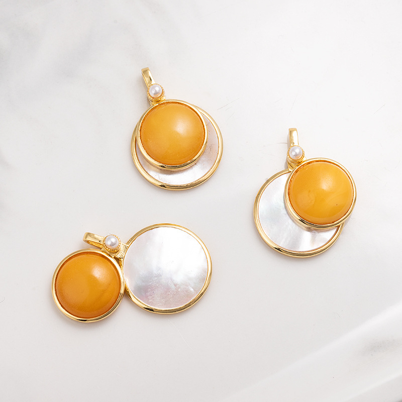 Vėrinys su gintaro pakabuku, geometrinis dizainas, S925 sidabro įdėklas, Xingyu Jewelry, lengvas prabangos stilius