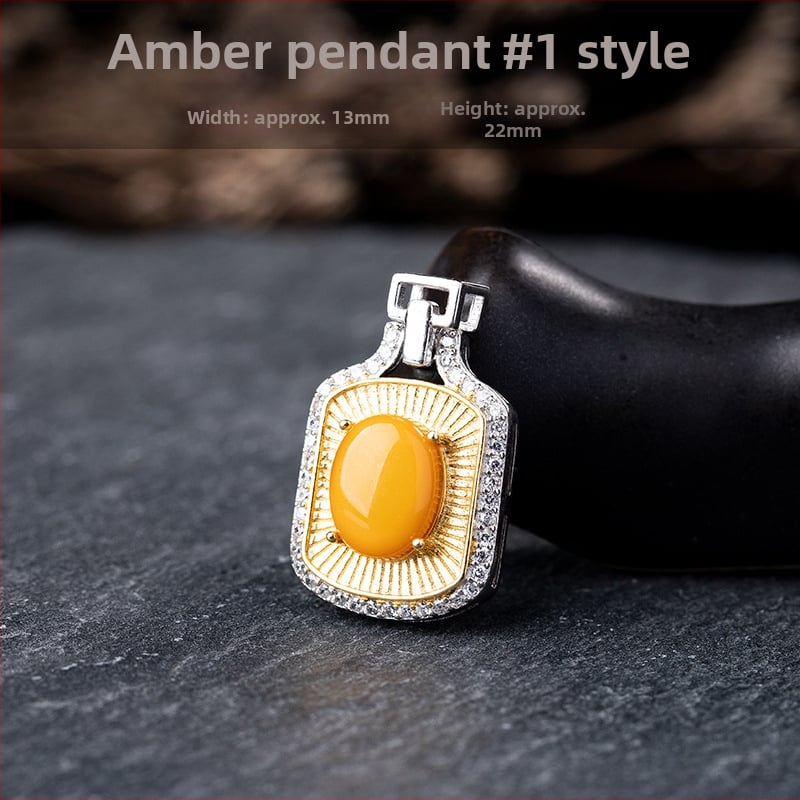 Vėrinys su gintaro pakabuku, geometrinis dizainas, S925 sidabro įdėklas, Xingyu Jewelry, lengvas prabangos stilius