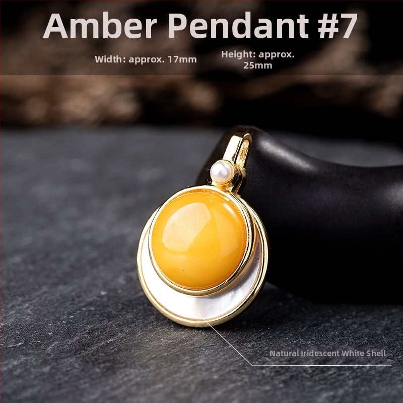 Vėrinys su gintaro pakabuku, geometrinis dizainas, S925 sidabro įdėklas, Xingyu Jewelry, lengvas prabangos stilius