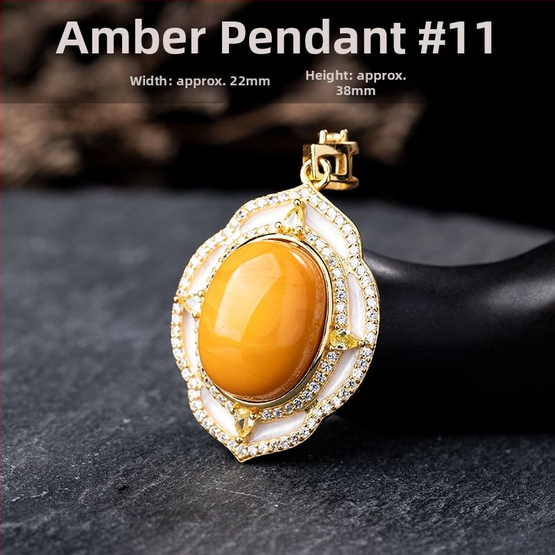 Vėrinys su gintaro pakabuku, geometrinis dizainas, S925 sidabro įdėklas, Xingyu Jewelry, lengvas prabangos stilius