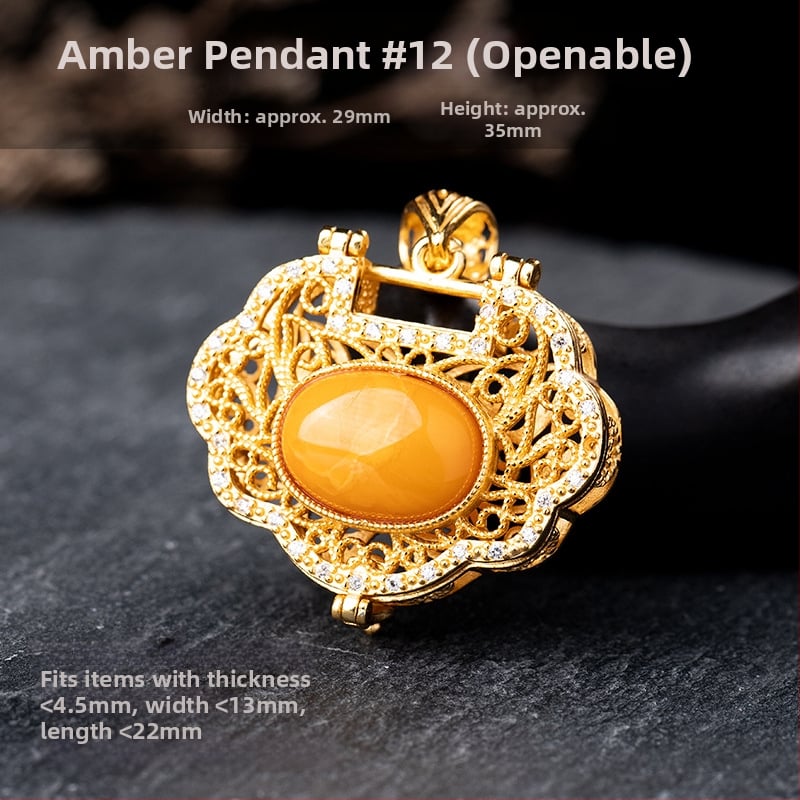 Vėrinys su gintaro pakabuku, geometrinis dizainas, S925 sidabro įdėklas, Xingyu Jewelry, lengvas prabangos stilius