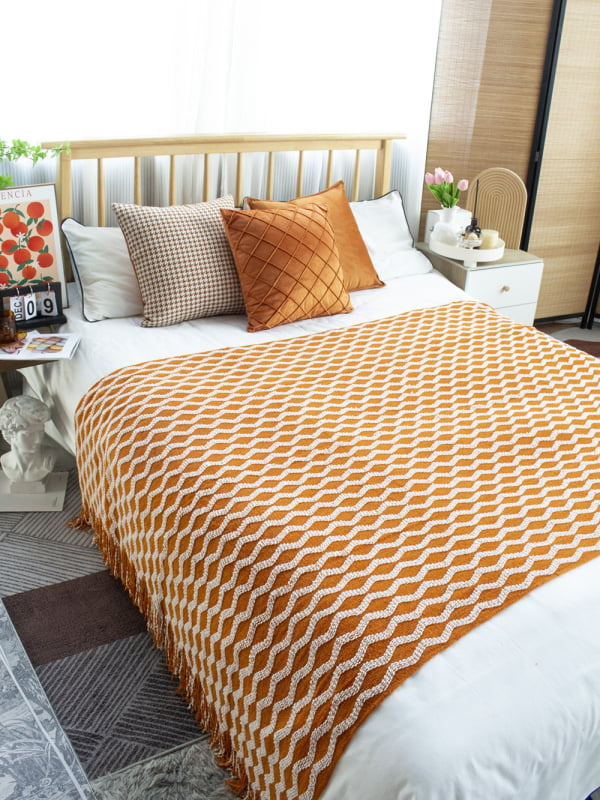 Nordijskog stila žuto-siva rebrasta pletiva deka za kauč, krevet i hotelsku dekoraciju