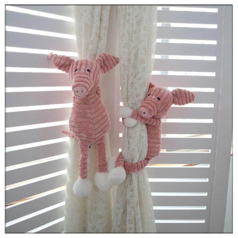 Mediniai užuolaidų raišteliai – dryžuoto miško gyvūnų motyvas, modernus minimalistinis stilius, pora