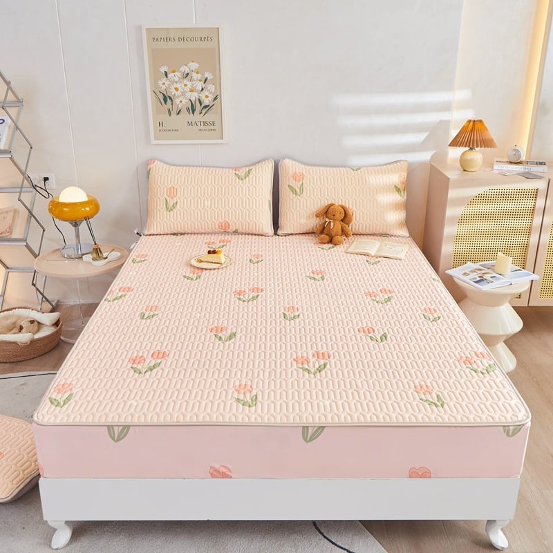 Latekso čiužinio kilimėlių rinkinys (trys dalys), natūralus lateksas, latekso kiekis 70–80%, pritaikymas, audimas: spauda, stilius: korėjietiškas.