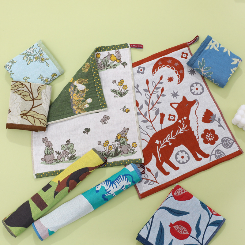 100% pamut arc törölköző, négy réteg, jacquard szövés, nemzeti stílusú motívum, logó nyomtatás