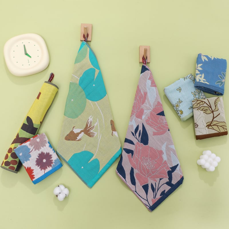 100% pamut arc törölköző, négy réteg, jacquard szövés, nemzeti stílusú motívum, logó nyomtatás