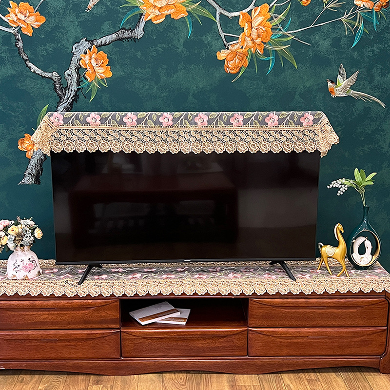 Televizora pārsegs no auduma, moderns minimālistiskais stils, sietveida mežģīne, pret putekļiem, pielāgojams