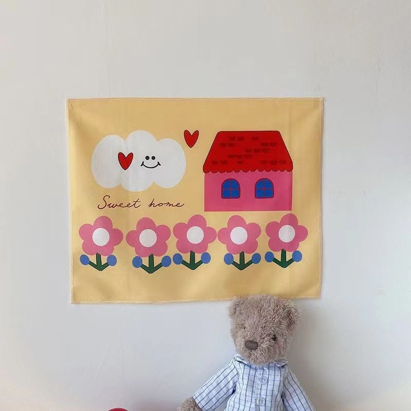 Zidni gobelin, pravokutnog oblika, 100% poliester, motiv krajolika s medvjedima i cvijećem, digitalni toplinski prijenos tiska, pogodna za dnevni boravak, spavaću sobu i vanjske prostore