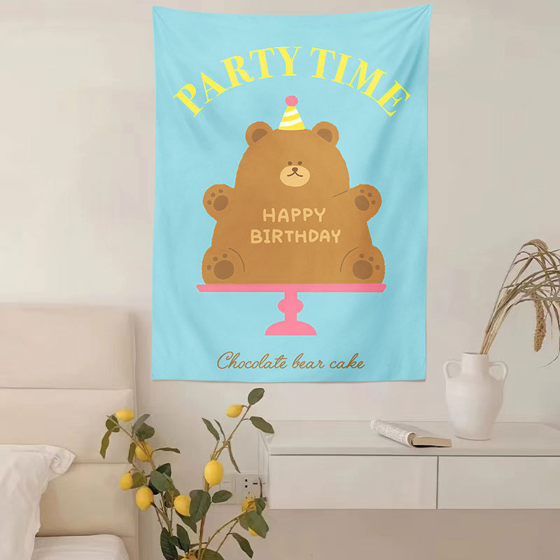 Zidni gobelin, pravokutnog oblika, 100% poliester, motiv krajolika s medvjedima i cvijećem, digitalni toplinski prijenos tiska, pogodna za dnevni boravak, spavaću sobu i vanjske prostore