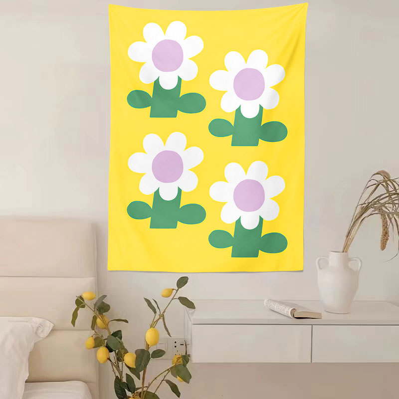 Zidni gobelin, pravokutnog oblika, 100% poliester, motiv krajolika s medvjedima i cvijećem, digitalni toplinski prijenos tiska, pogodna za dnevni boravak, spavaću sobu i vanjske prostore