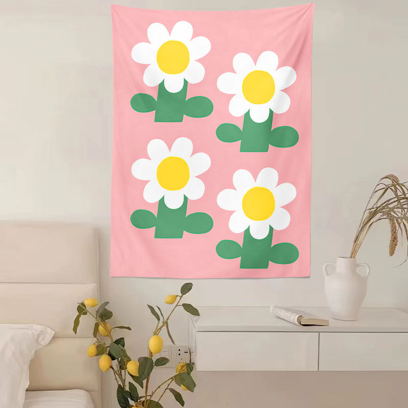 Zidni gobelin, pravokutnog oblika, 100% poliester, motiv krajolika s medvjedima i cvijećem, digitalni toplinski prijenos tiska, pogodna za dnevni boravak, spavaću sobu i vanjske prostore