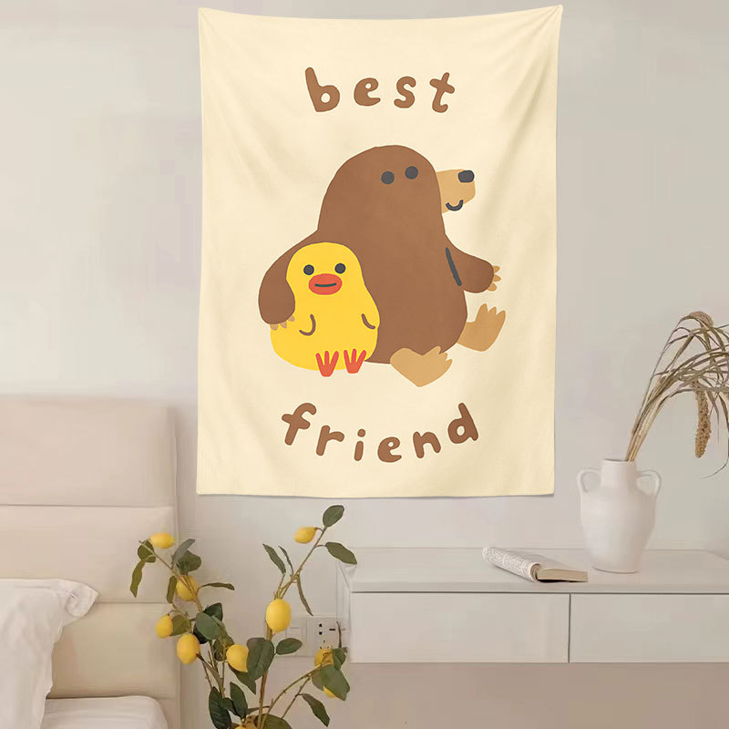 Zidni gobelin, pravokutnog oblika, 100% poliester, motiv krajolika s medvjedima i cvijećem, digitalni toplinski prijenos tiska, pogodna za dnevni boravak, spavaću sobu i vanjske prostore