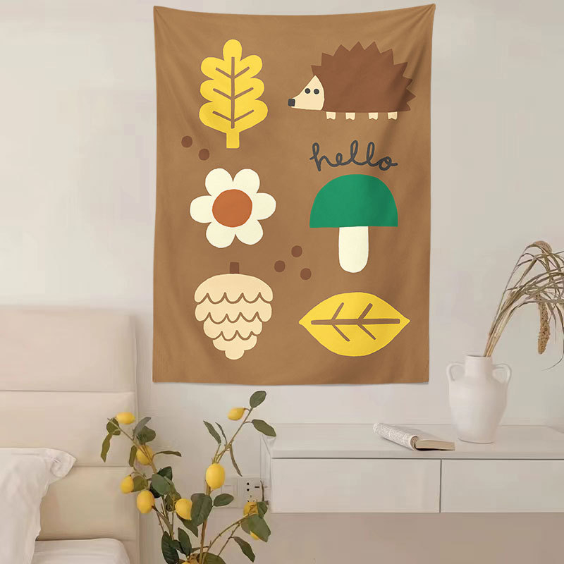 Zidni gobelin, pravokutnog oblika, 100% poliester, motiv krajolika s medvjedima i cvijećem, digitalni toplinski prijenos tiska, pogodna za dnevni boravak, spavaću sobu i vanjske prostore