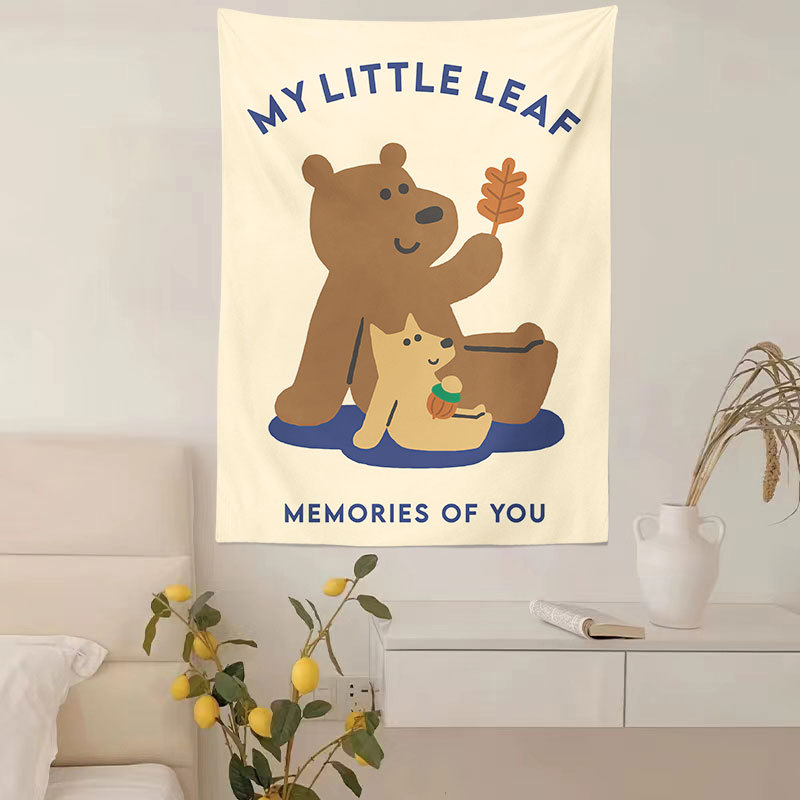 Zidni gobelin, pravokutnog oblika, 100% poliester, motiv krajolika s medvjedima i cvijećem, digitalni toplinski prijenos tiska, pogodna za dnevni boravak, spavaću sobu i vanjske prostore