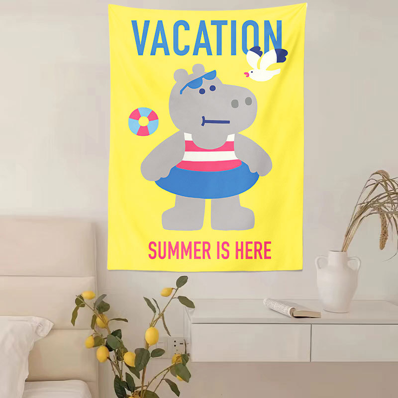 Zidni gobelin, pravokutnog oblika, 100% poliester, motiv krajolika s medvjedima i cvijećem, digitalni toplinski prijenos tiska, pogodna za dnevni boravak, spavaću sobu i vanjske prostore