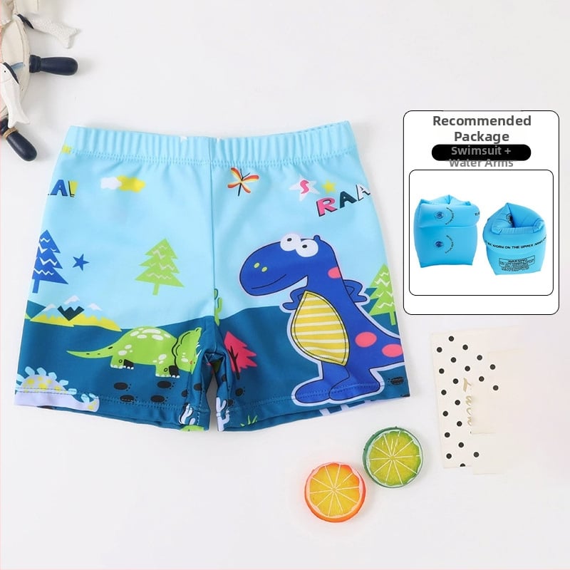 Vaikų plaukimo šortai su karikatūrų spauda, kvėpuojantys, greitai džiūstantys; audinys poliesteris 88%, vidinis pamušalas 12%