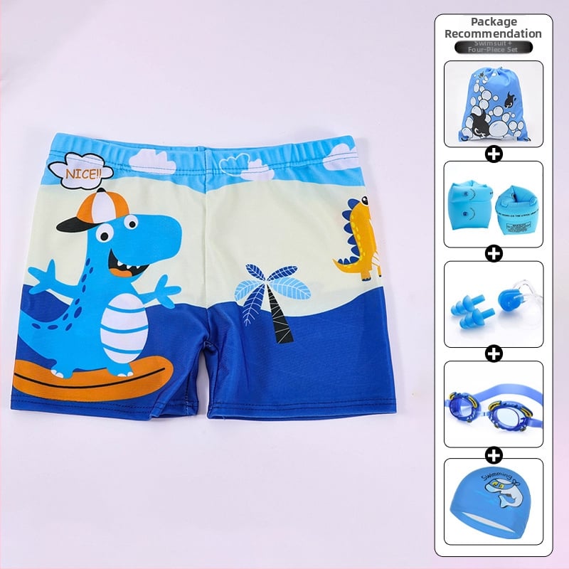 Vaikų plaukimo šortai su karikatūrų spauda, kvėpuojantys, greitai džiūstantys; audinys poliesteris 88%, vidinis pamušalas 12%