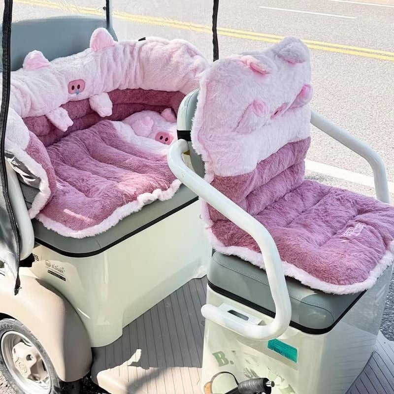 Elektrinis triciklas žieminei sėdynės pagalvė su nugaros atrama, integruotas gaubtas, fleece audinys priekinėms ir galinėms sėdynėms