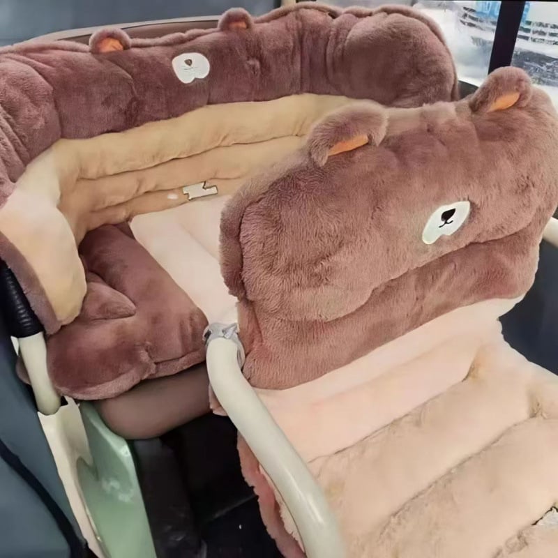 Elektrinis triciklas žieminei sėdynės pagalvė su nugaros atrama, integruotas gaubtas, fleece audinys priekinėms ir galinėms sėdynėms