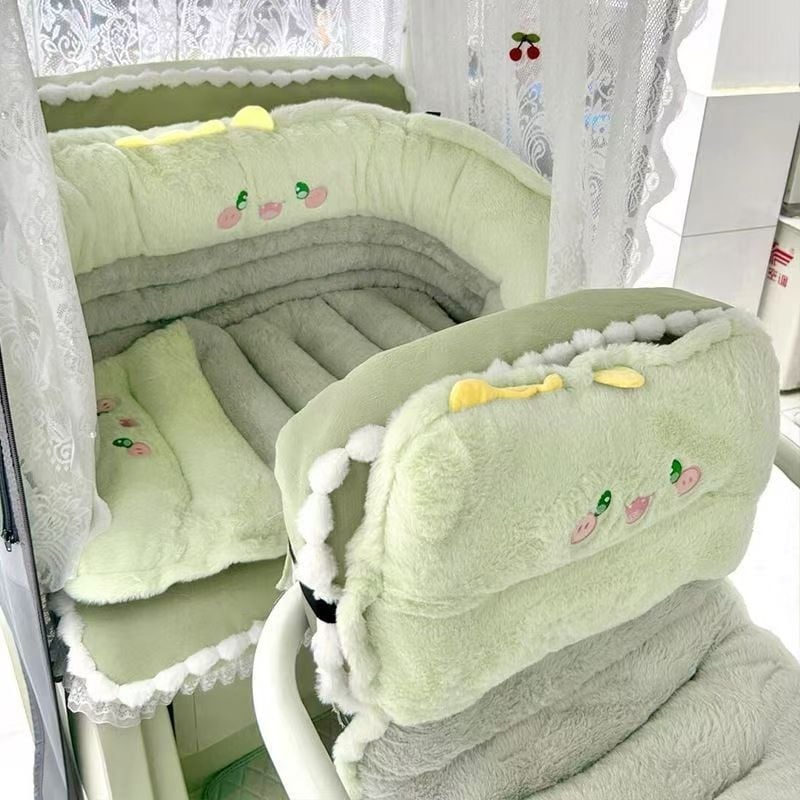 Elektrinis triciklas žieminei sėdynės pagalvė su nugaros atrama, integruotas gaubtas, fleece audinys priekinėms ir galinėms sėdynėms