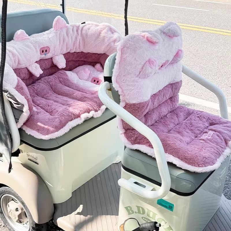 Elektrinis triciklas žieminei sėdynės pagalvė su nugaros atrama, integruotas gaubtas, fleece audinys priekinėms ir galinėms sėdynėms