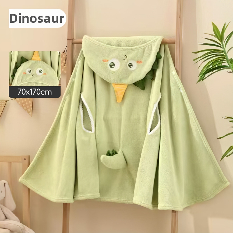 Vaikų nešiojamas vonios chalatas iš coral fleece, sugeria vandenį ir greitai džiūsta, audinio svoris 100–120 g/m², tinkamas plaukiojimui ir maudynėms