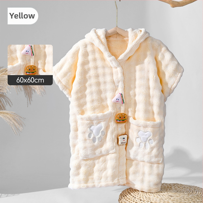 Vaikų nešiojamas vonios chalatas iš coral fleece, sugeria vandenį ir greitai džiūsta, audinio svoris 100–120 g/m², tinkamas plaukiojimui ir maudynėms