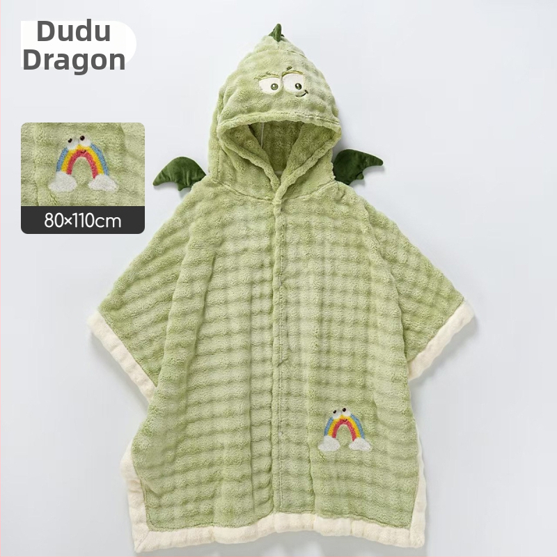 Vaikų nešiojamas vonios chalatas iš coral fleece, sugeria vandenį ir greitai džiūsta, audinio svoris 100–120 g/m², tinkamas plaukiojimui ir maudynėms