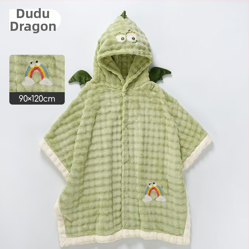 Vaikų nešiojamas vonios chalatas iš coral fleece, sugeria vandenį ir greitai džiūsta, audinio svoris 100–120 g/m², tinkamas plaukiojimui ir maudynėms