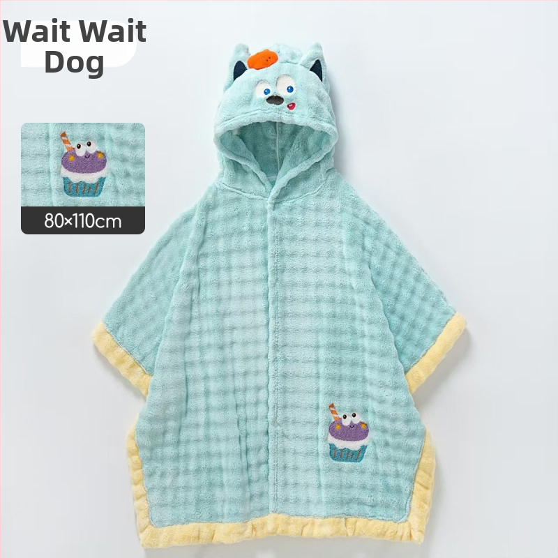 Vaikų nešiojamas vonios chalatas iš coral fleece, sugeria vandenį ir greitai džiūsta, audinio svoris 100–120 g/m², tinkamas plaukiojimui ir maudynėms