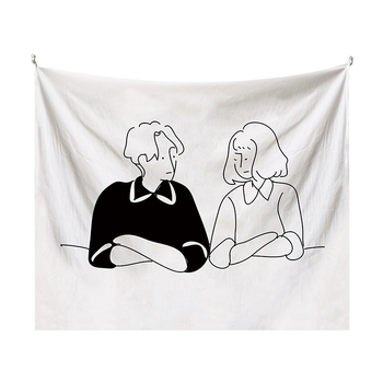 Japán stílusú falikárpit lányos illusztrációval – modern minimalista stílus, poliészter anyag, digitális hőtranszfer nyomtatás, téglalap alakú, testreszabható, alkalmas hálószobára, tanulószobára, gyerekszobára