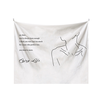 Japán stílusú falikárpit lányos illusztrációval – modern minimalista stílus, poliészter anyag, digitális hőtranszfer nyomtatás, téglalap alakú, testreszabható, alkalmas hálószobára, tanulószobára, gyerekszobára