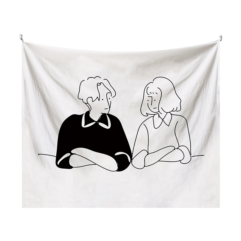 Japán stílusú falikárpit lányos illusztrációval – modern minimalista stílus, poliészter anyag, digitális hőtranszfer nyomtatás, téglalap alakú, testreszabható, alkalmas hálószobára, tanulószobára, gyerekszobára