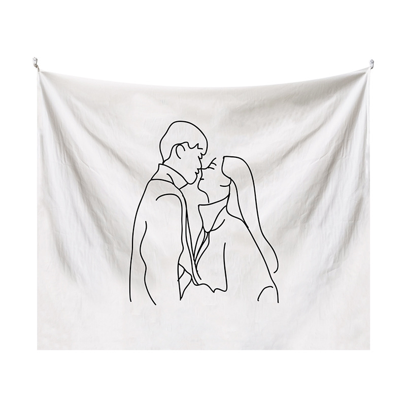 Japán stílusú falikárpit lányos illusztrációval – modern minimalista stílus, poliészter anyag, digitális hőtranszfer nyomtatás, téglalap alakú, testreszabható, alkalmas hálószobára, tanulószobára, gyerekszobára